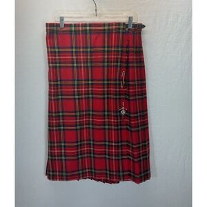 Highland Home womens Scotland Kilt Tartan Skirt size 16 wool Red Plaid Stewart